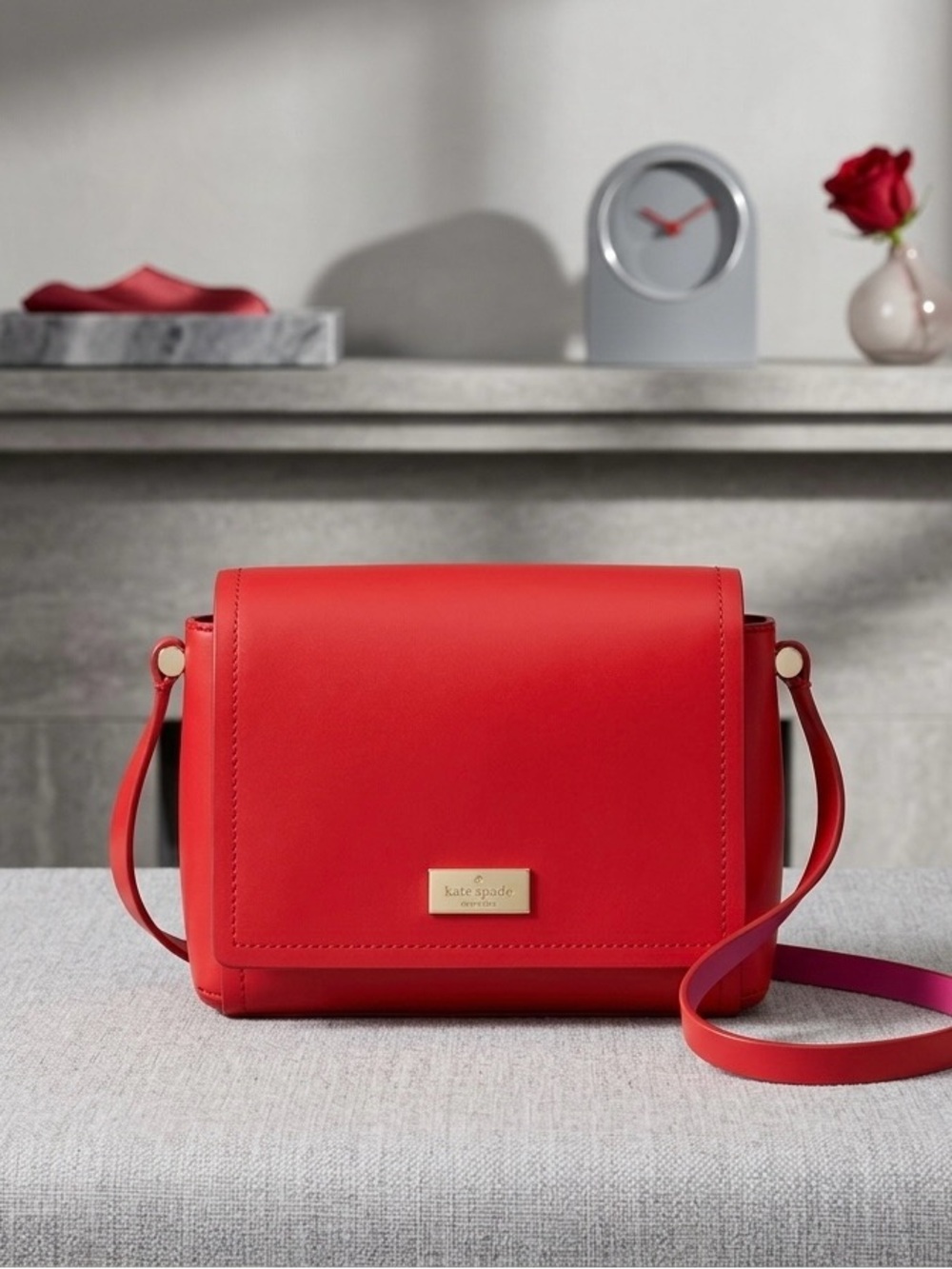 🌹❤️ ✨Kate Spade Red Cami Crossbody - Vivid Snapdragon Pink Interior✨❤️🌹